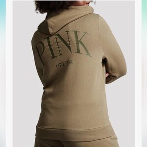 Victoria's Secret Women's PINK Logo Full Zip-up Sweatshirt, Green